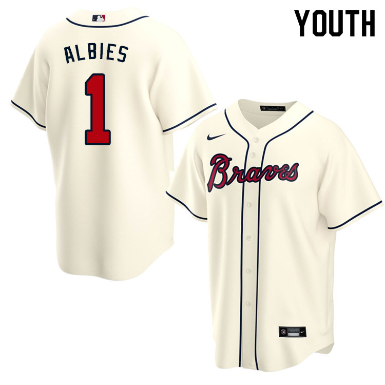 Nike Youth #1 Ozzie Albies Atlanta Braves Baseball Jerseys Sale-Cream